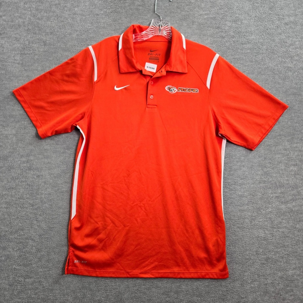 Pacific Tigers Men Polo Shirt Small Orange‎ Nike Dri Fit Logo Swoosh Embroidered